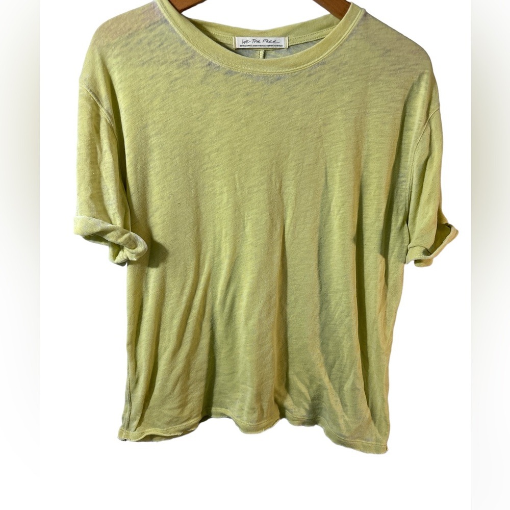 We the Free yellow short sleeve tee with raw edge burnout XS. boho summer